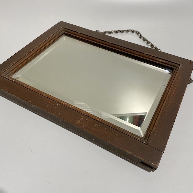 MIRROR, Bevelled Edge Small w Wooden Frame and Chain